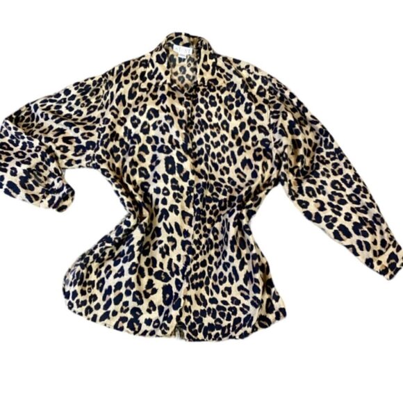 VTG Stunt 100% Silk Leopard Print Button Front Blouse Top S #303B - Picture 2 of 7